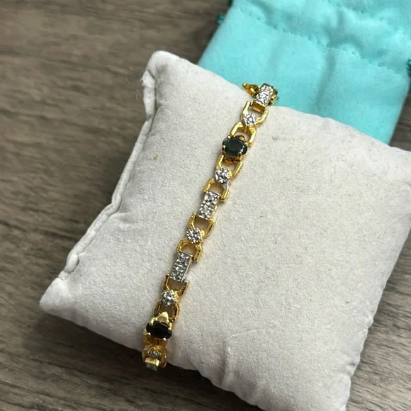 Gold Natural Diamond Sapphire Tennis Bracelet - Picture 1 of 11